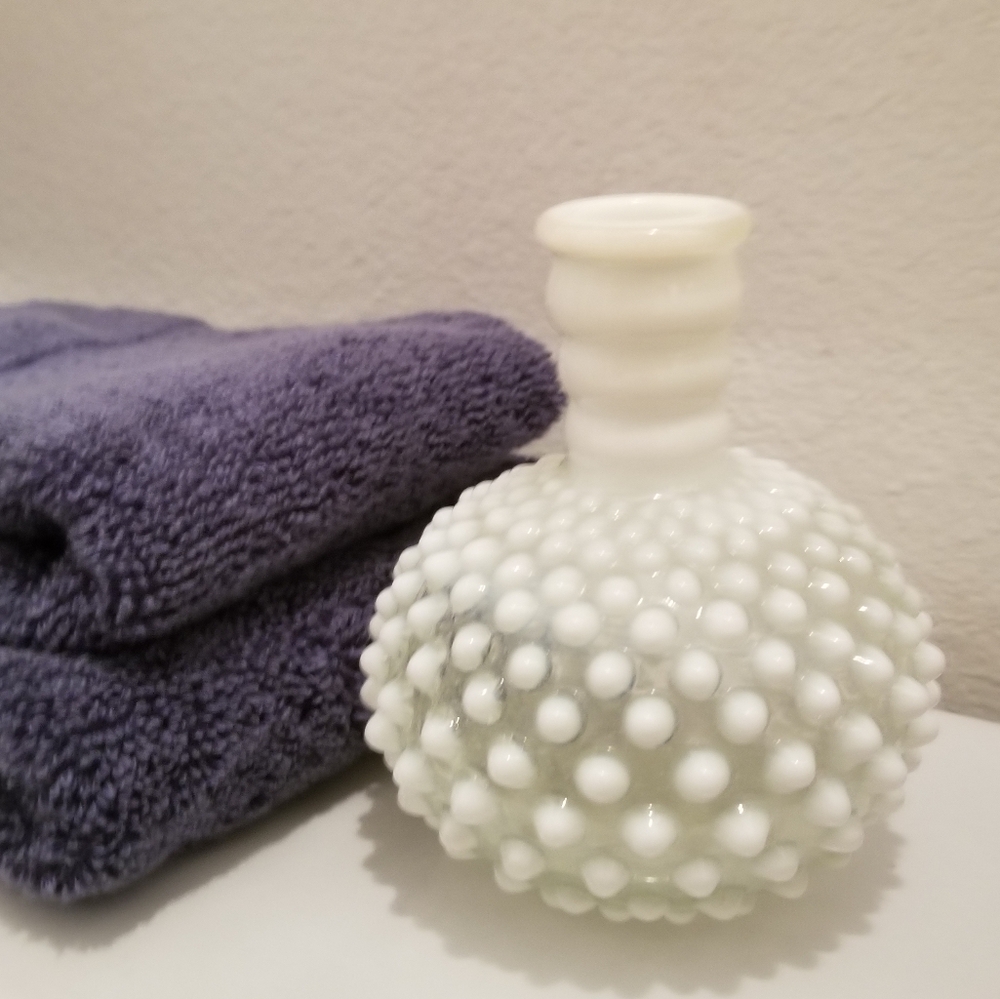 Vintage Fenton Glass Perfume Bottle White Hobnail Opalescent Glass